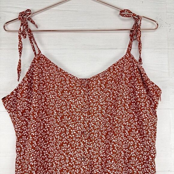Revolve Super Down Floral Mini Dress Women XL Orange Tie Shoulders Button Front - Picture 4 of 15